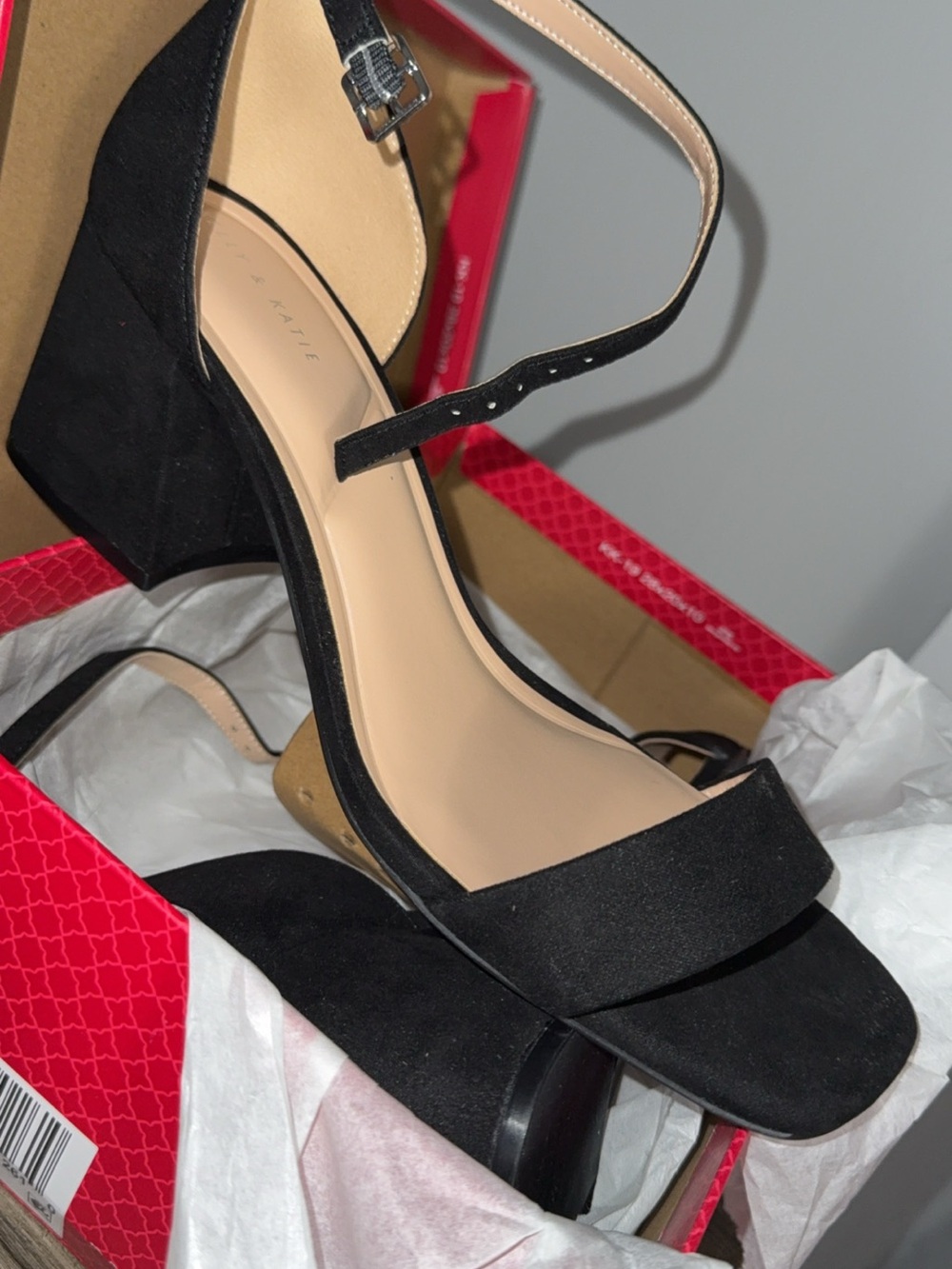 Kelly & Katie Black Suede Ankle-Strap Block Heels